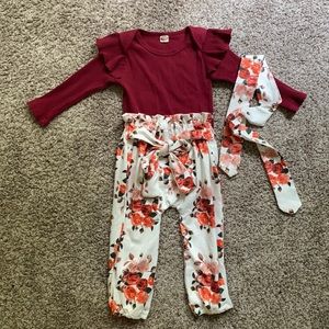 Boutique Maroon Floral Long Sleeve Matching Set